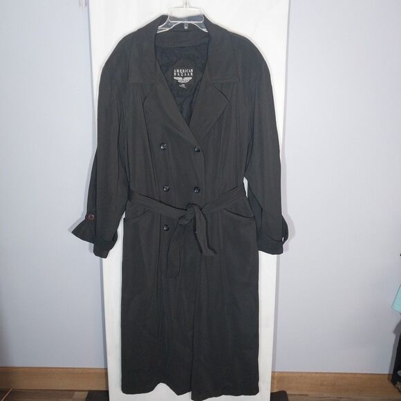 Vintage Women’s Trench Coat Sz 22W Black Dark Academia Grunge Old Money Timeless - Picture 1 of 8